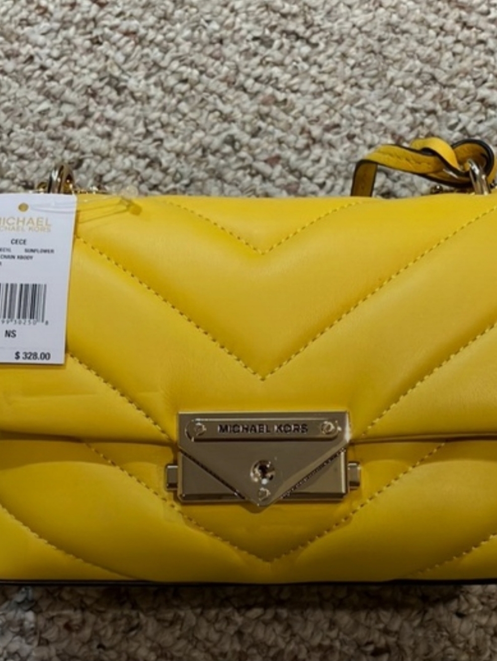 Michael Kors Yellow Quilted Leather Crossbody with Gold Chain - Picture 3 of 7